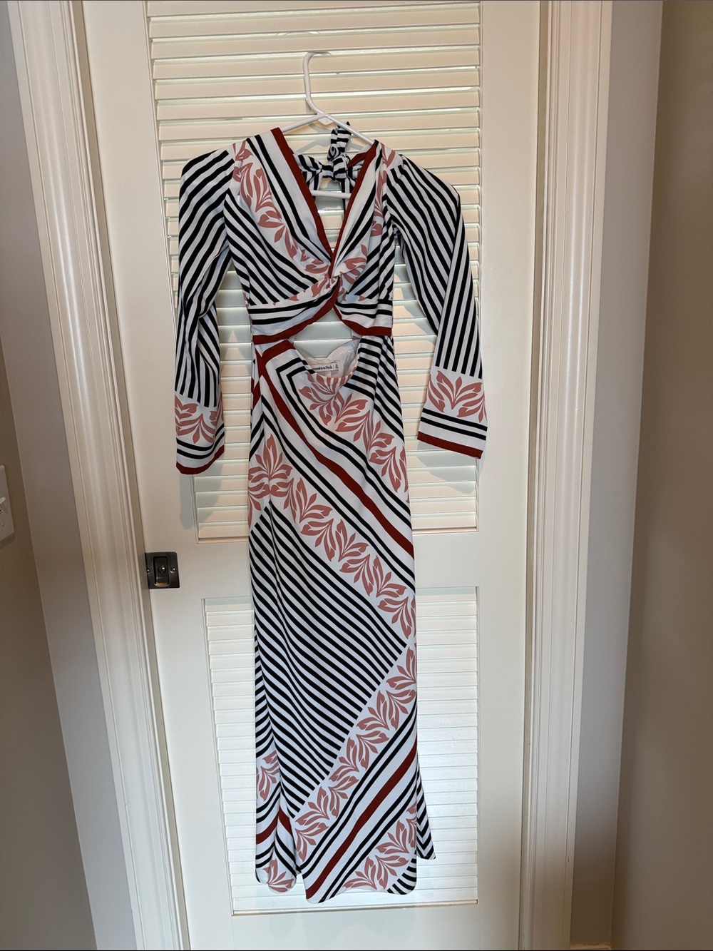 Striped Cutout Maxi Dress in Black, White & Dusty Rose